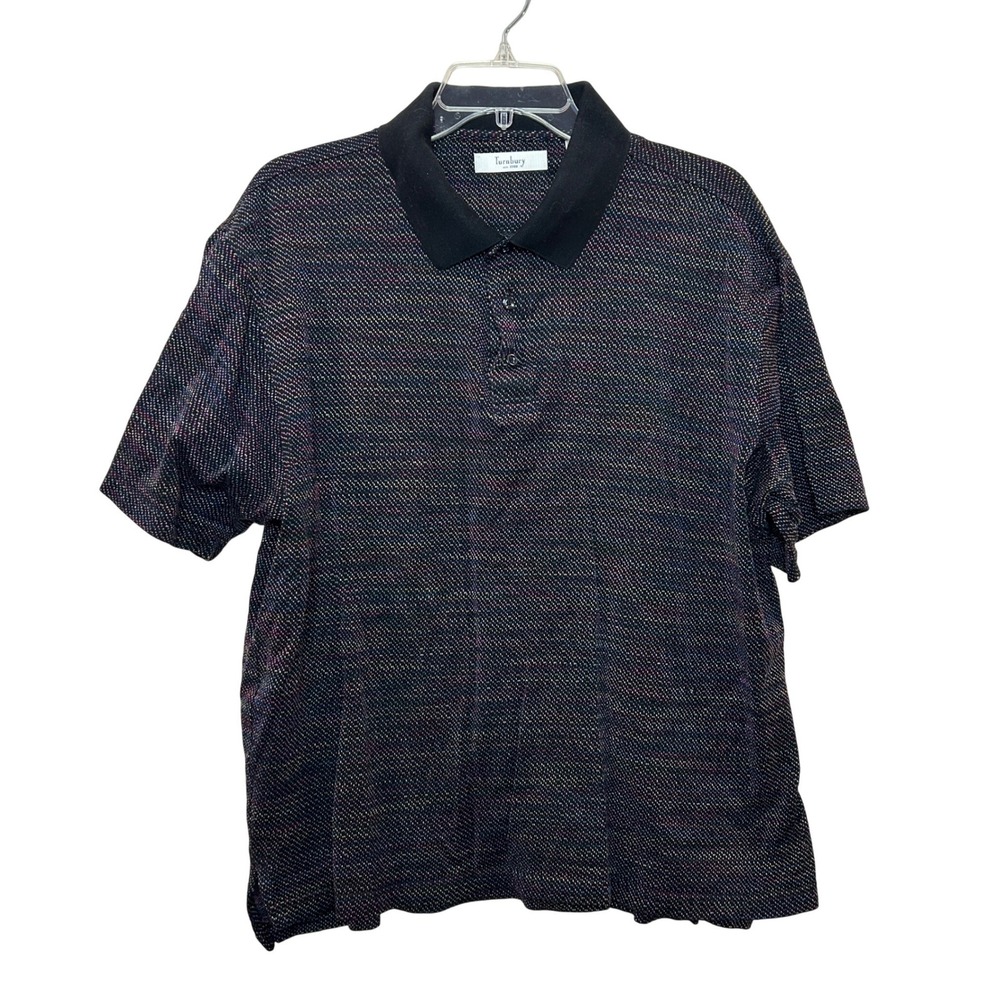 Turnbury Polo Shirt Mens Large Black Rainbow Cotton Golf Retro Casual Dad Unique